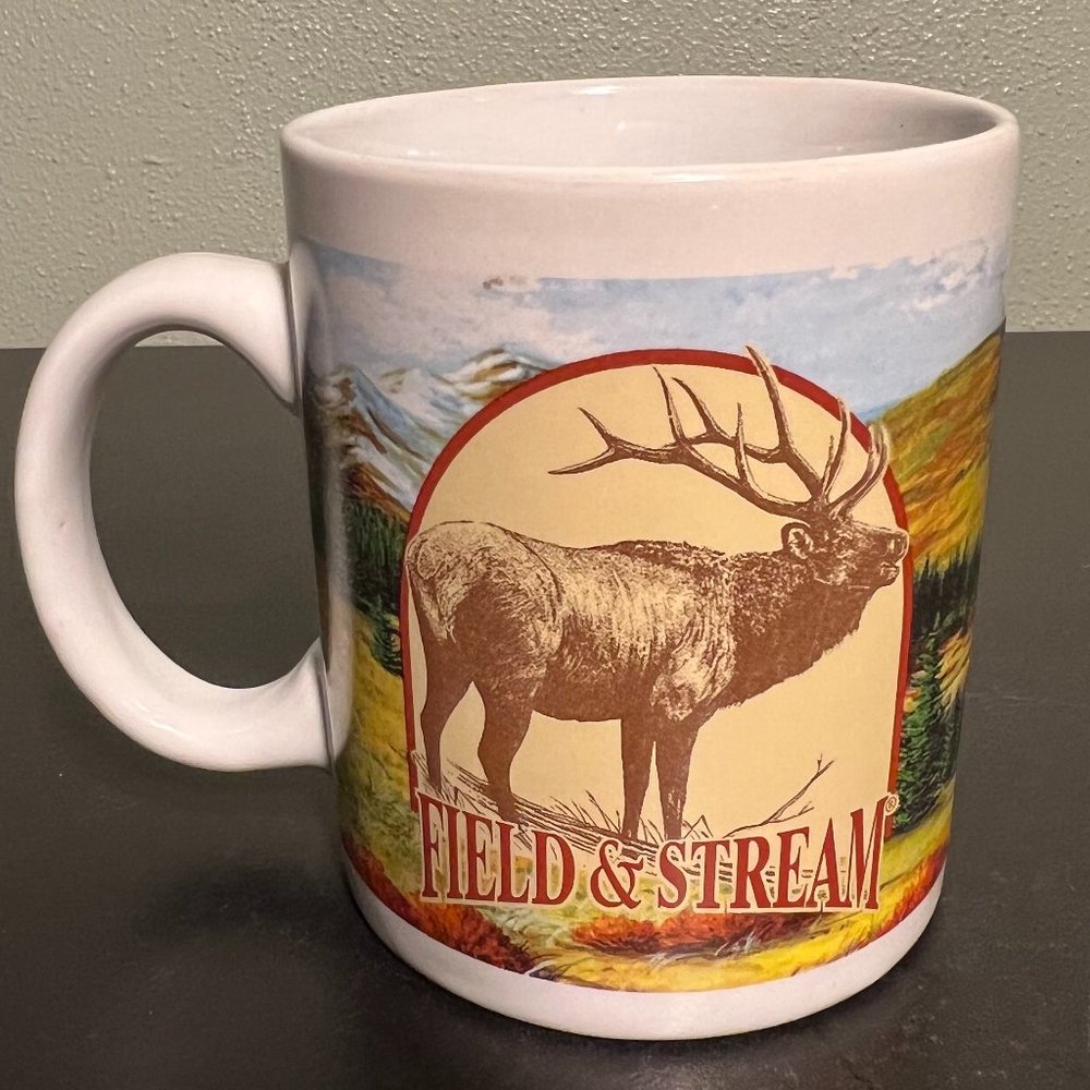 Vintage Field & Stream Magazine Cover Ceramic Coffee Cup Mug Elk Pheasant Hunter